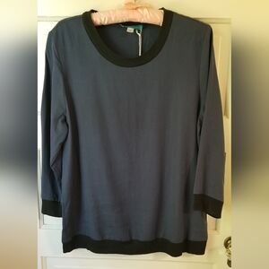 Pim & Larkin NWT Blue with Black Ribbing Pullover Top Size L
